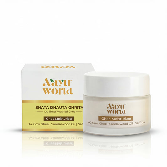 Shata Dhauta Ghrita Ghee Moisturizer | 100-Times Washed A2 Pure Cow Ghee Cream with Sandalwood & Saffron | Sulfate & Paraben Free | 50 g