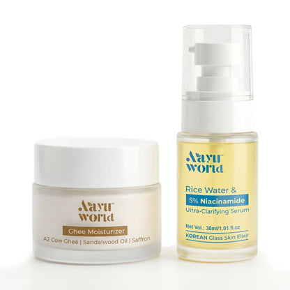 Aayuworld  Signature Skincare Combo | Ghee Moisturizer (50g) + Rice Water Serum (30ml)